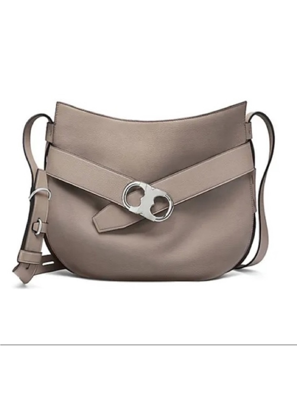 Tory Burch Gemini Link Taupe Leather Shoulder Bag Purse with Silver Hardware